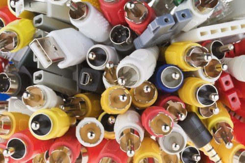 Moving crates and labelled boxes staged near the doorway for an accessible flat clearance in an urban residence.